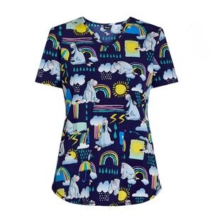 Disney Eeyore Print V-Neck Scrub Top Size L.